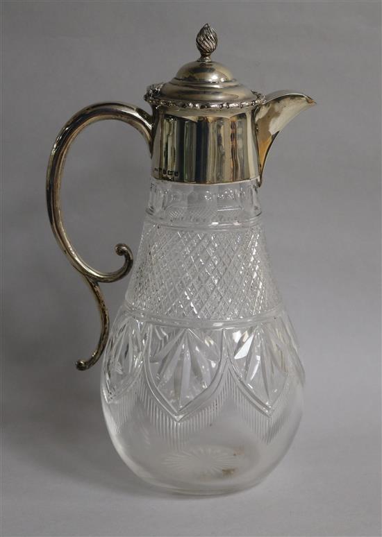 An Edwardian silver mounted cut glass claret jug, Latham & Morton, Birmingham, 1901, 28.5cm.